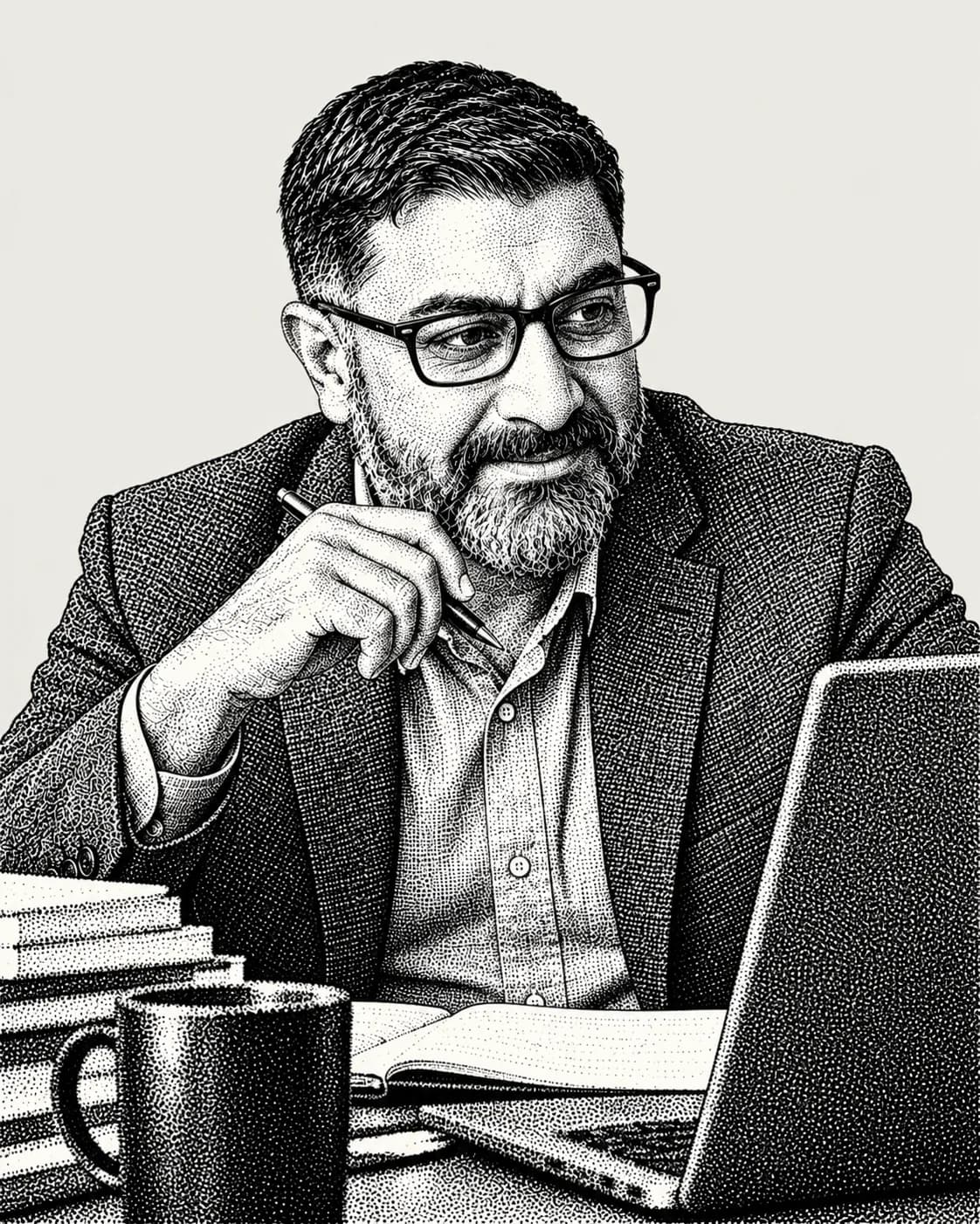 Anooj Thakker at the desk, mid-campaign