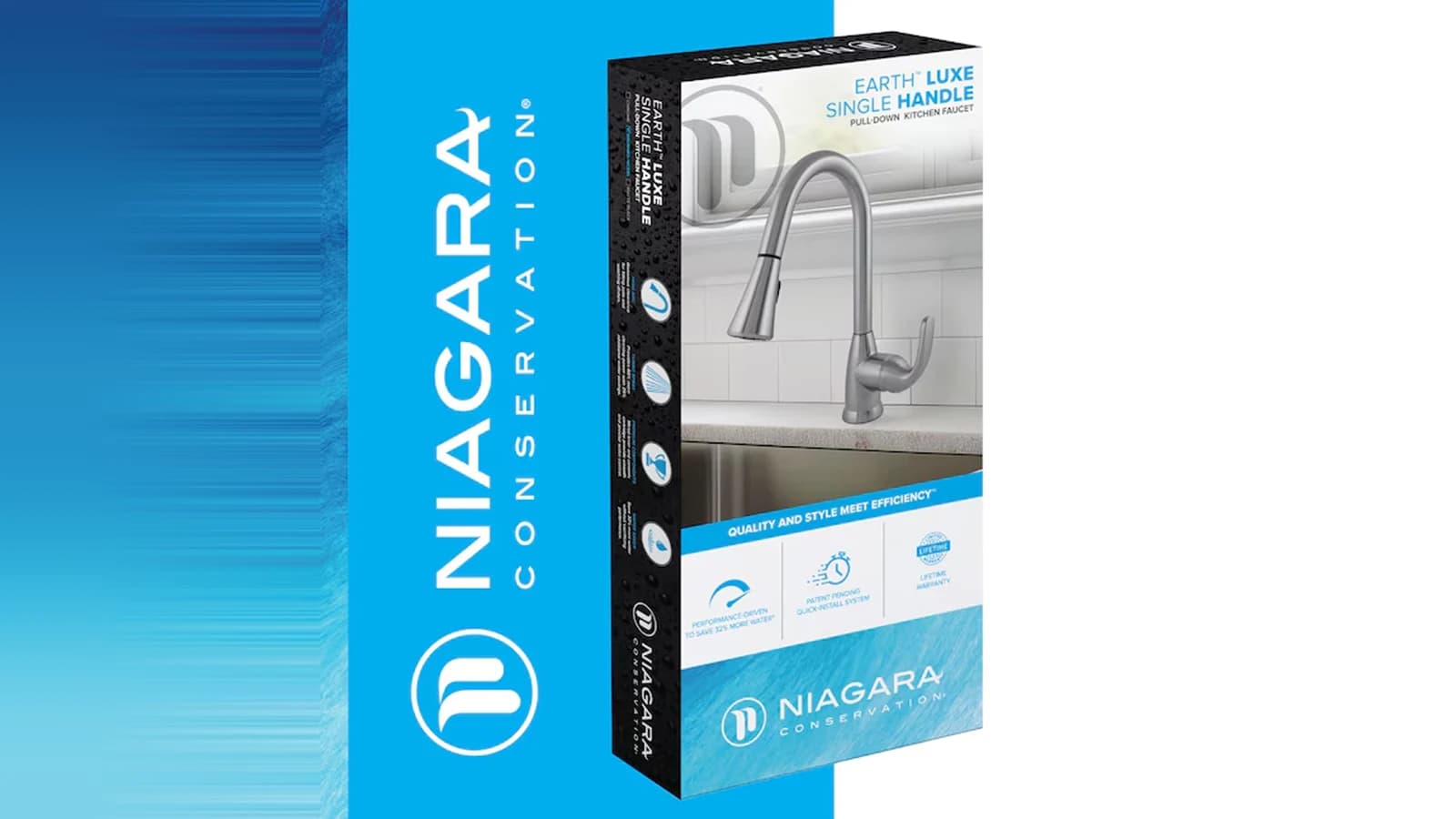 Niagara Conservation Earth Luxe kitchen faucet retail packaging